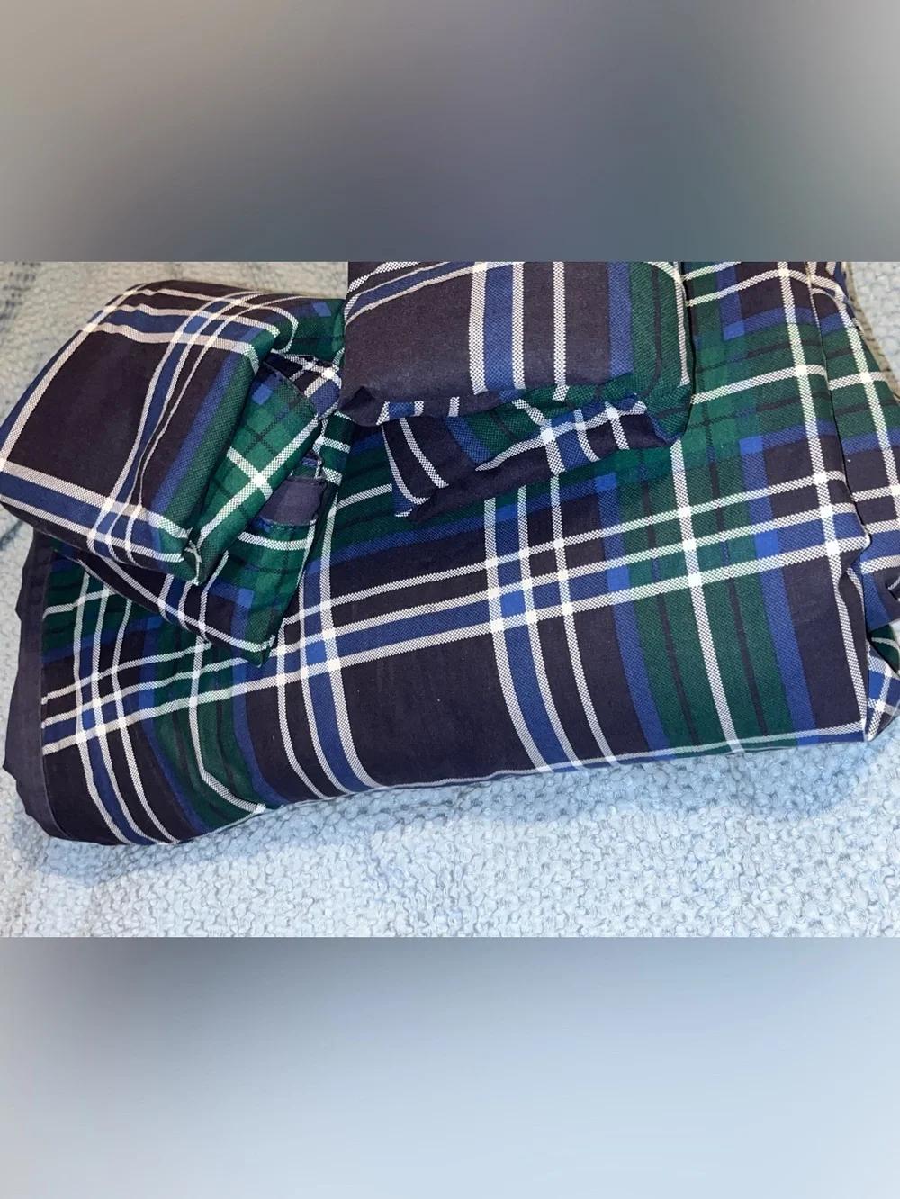 Nautica ~ Duvet ~Navy Green Plaid Duvet Cover Set~ Quality~ 💯 % Cotton